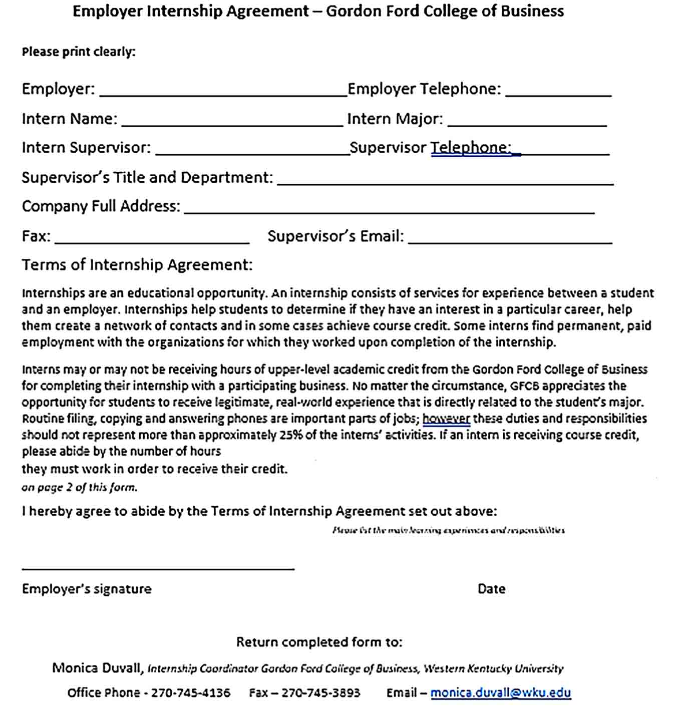 Sample Employer Internship Agreement 002
