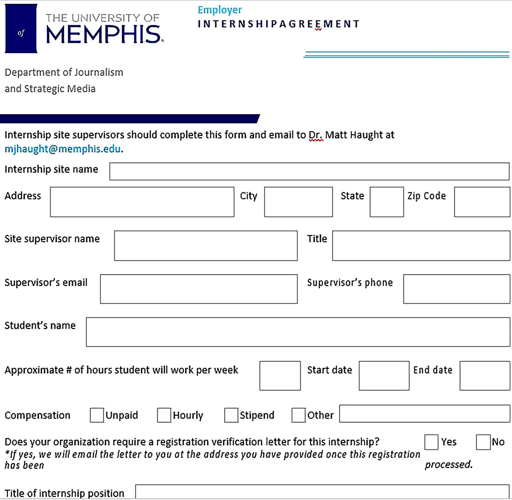 Sample Employer Internship Agreement 003