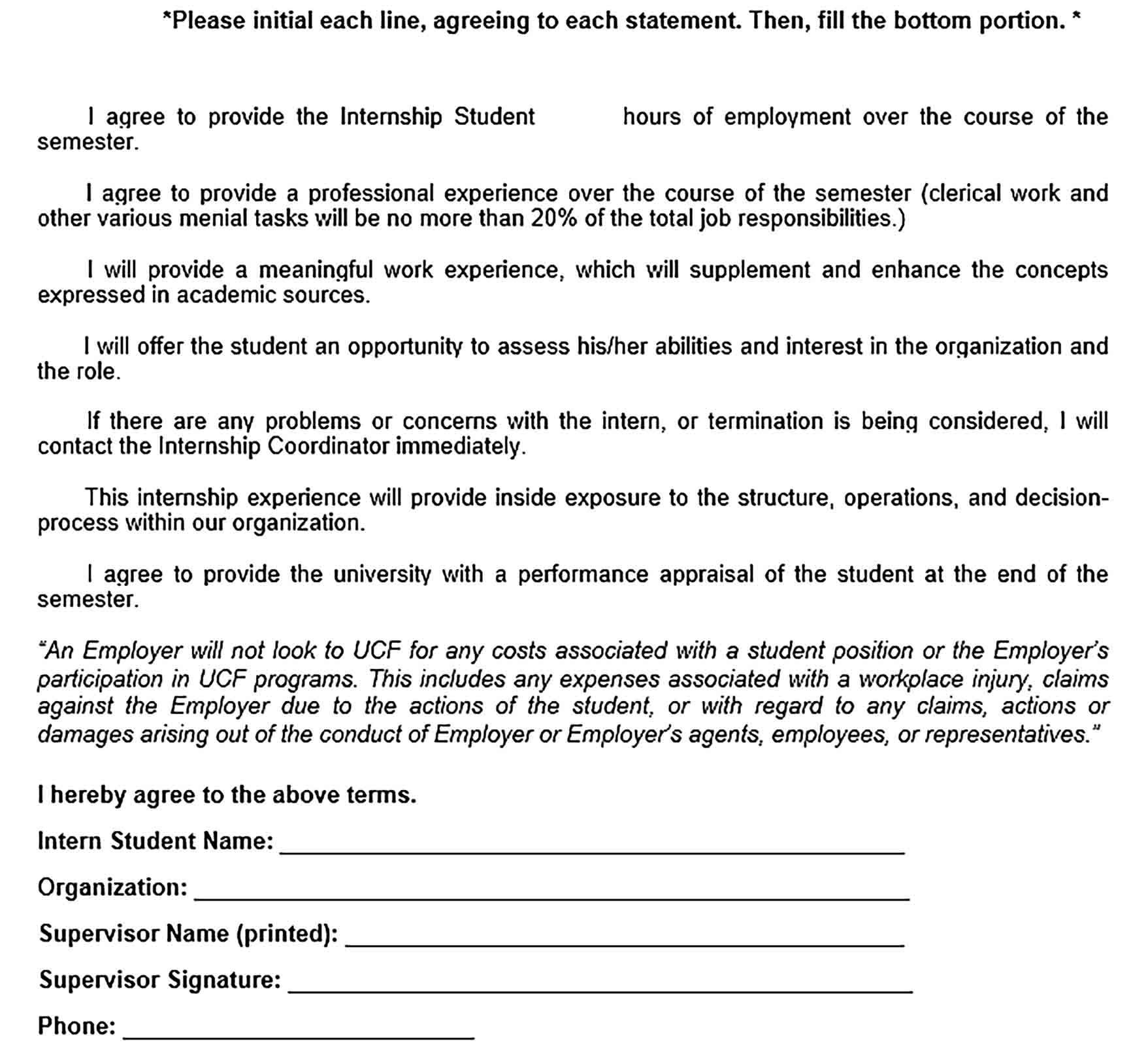 Sample Employer Internship Agreement 004