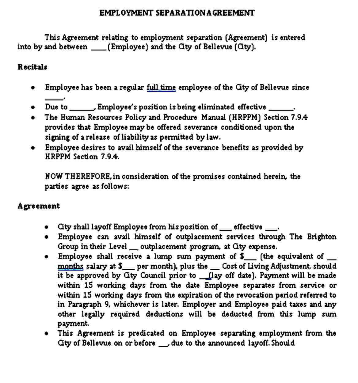 Sample Employment Separation Agreement in PDF