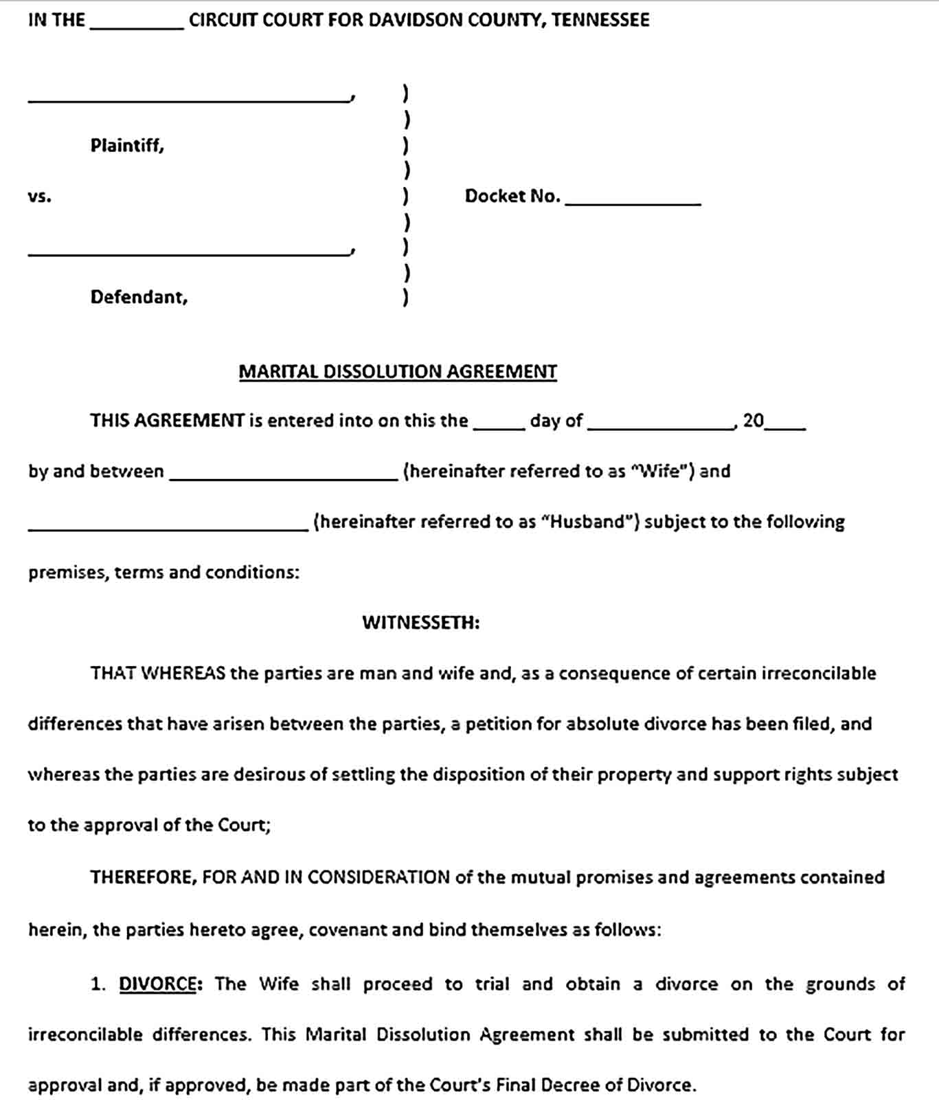 Sample Martial Dissoluation Agreement