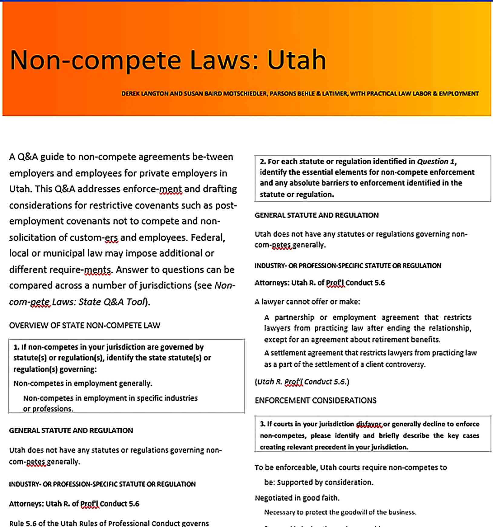 Sample Non Compete Agreement Laws