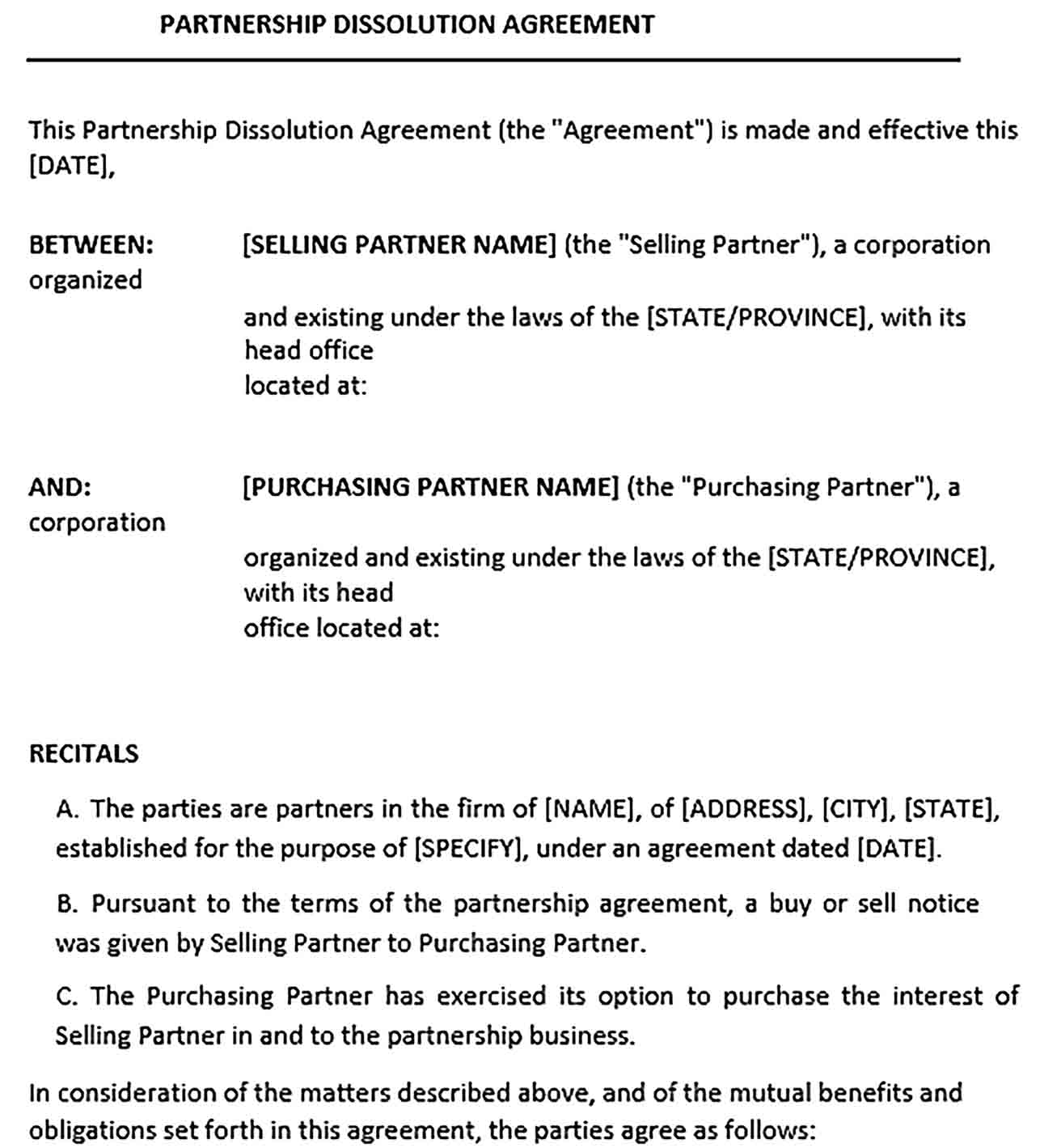 Sample Partnership Dissoluation Agreement