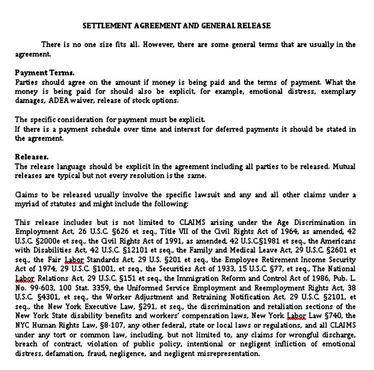 Settlement Agreement and General Release Document