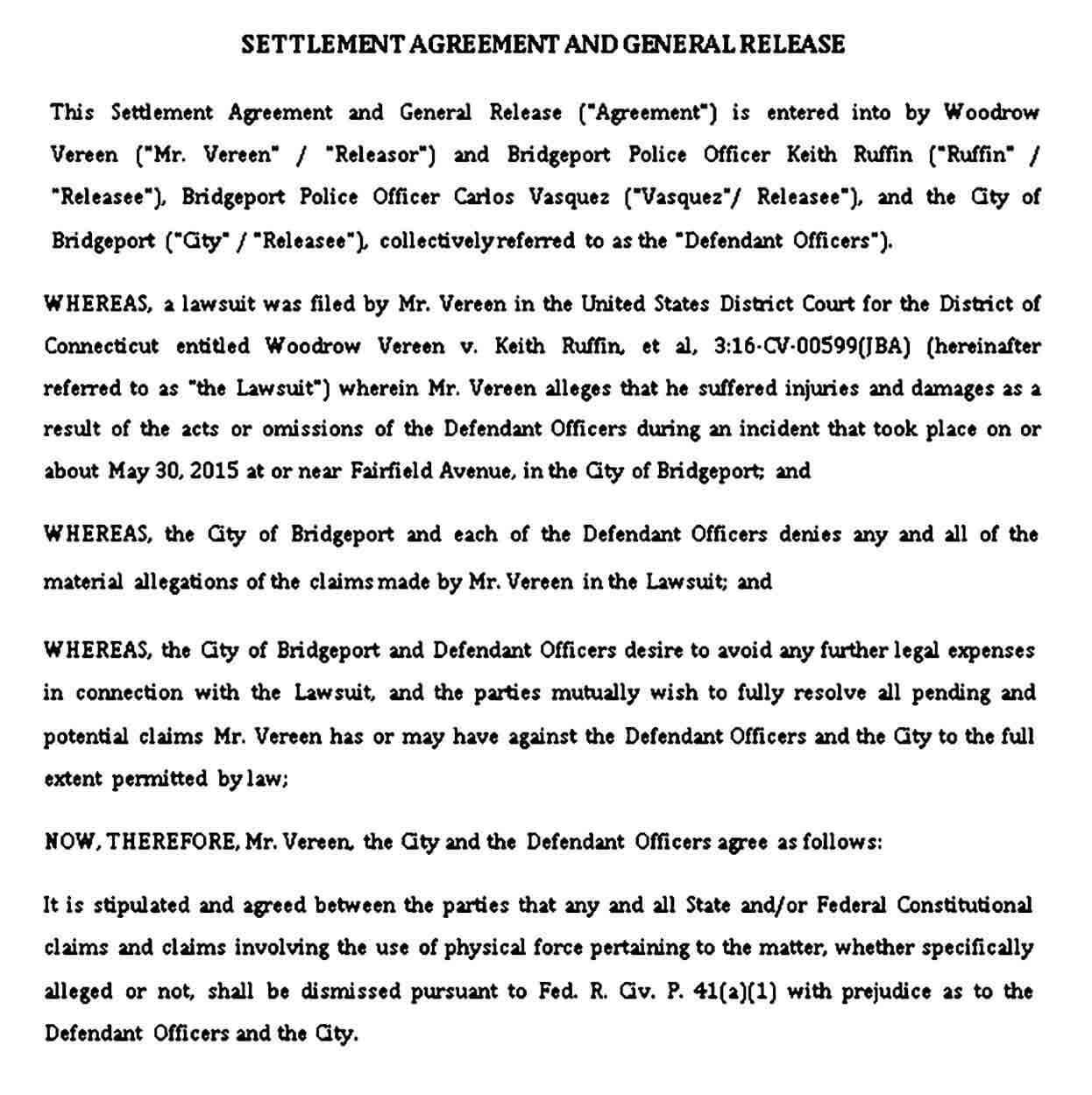 Settlement Agreement and General Release Sample