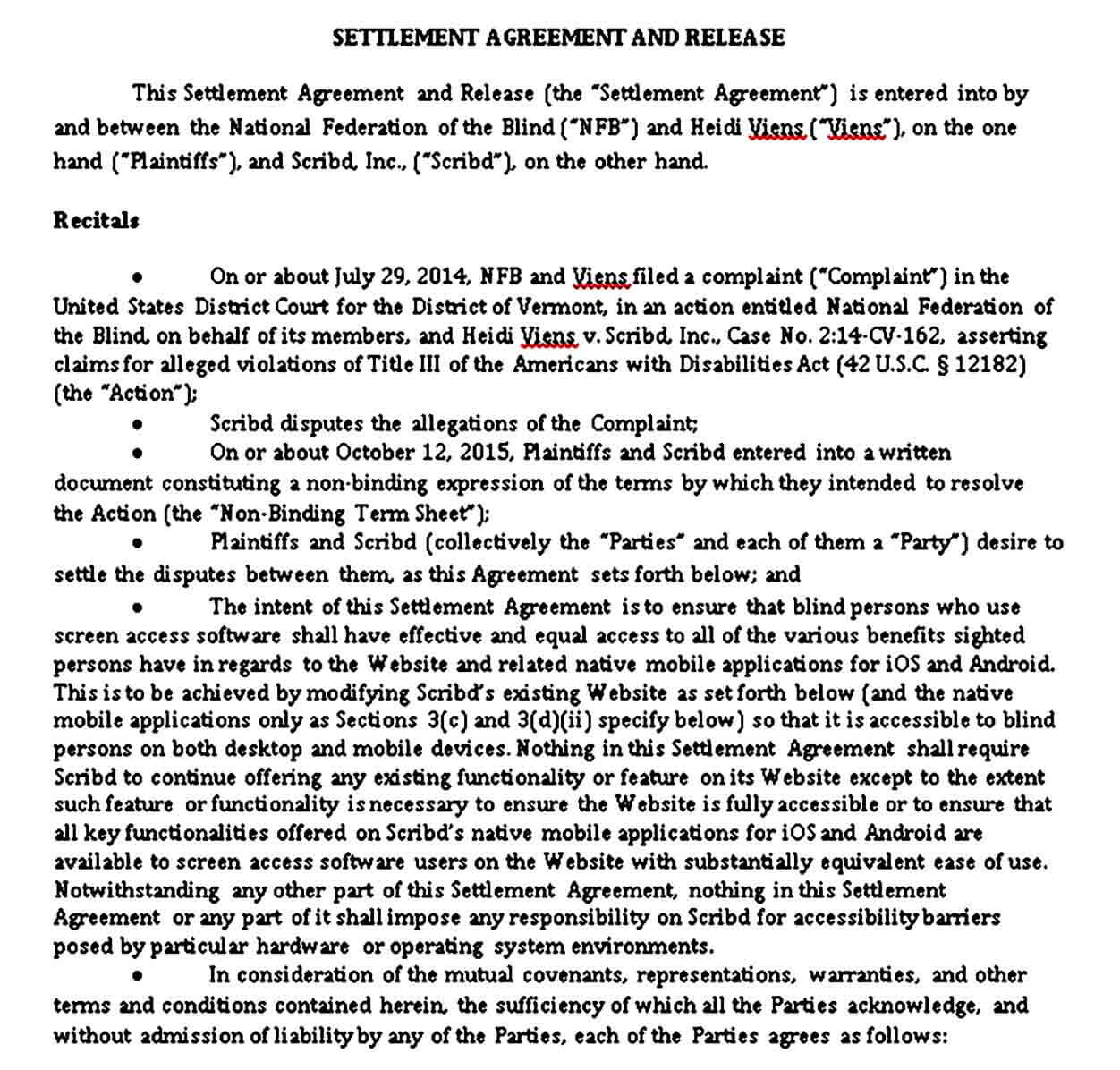 Settlement Agreement and Release Template