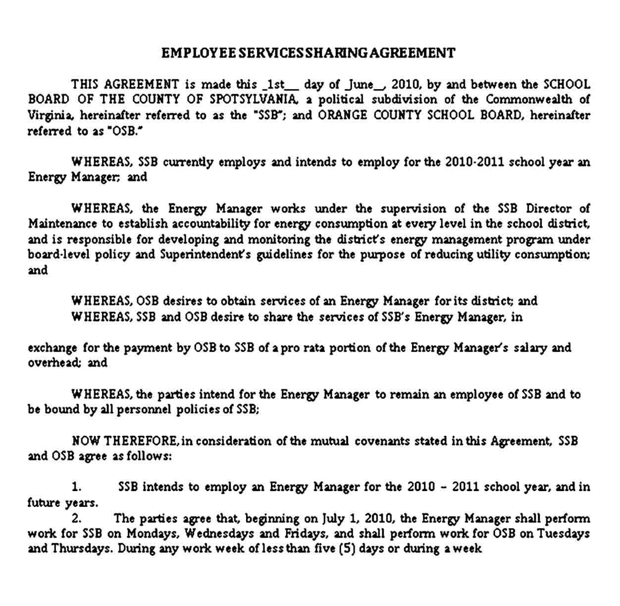Shared Employee Services Agreement