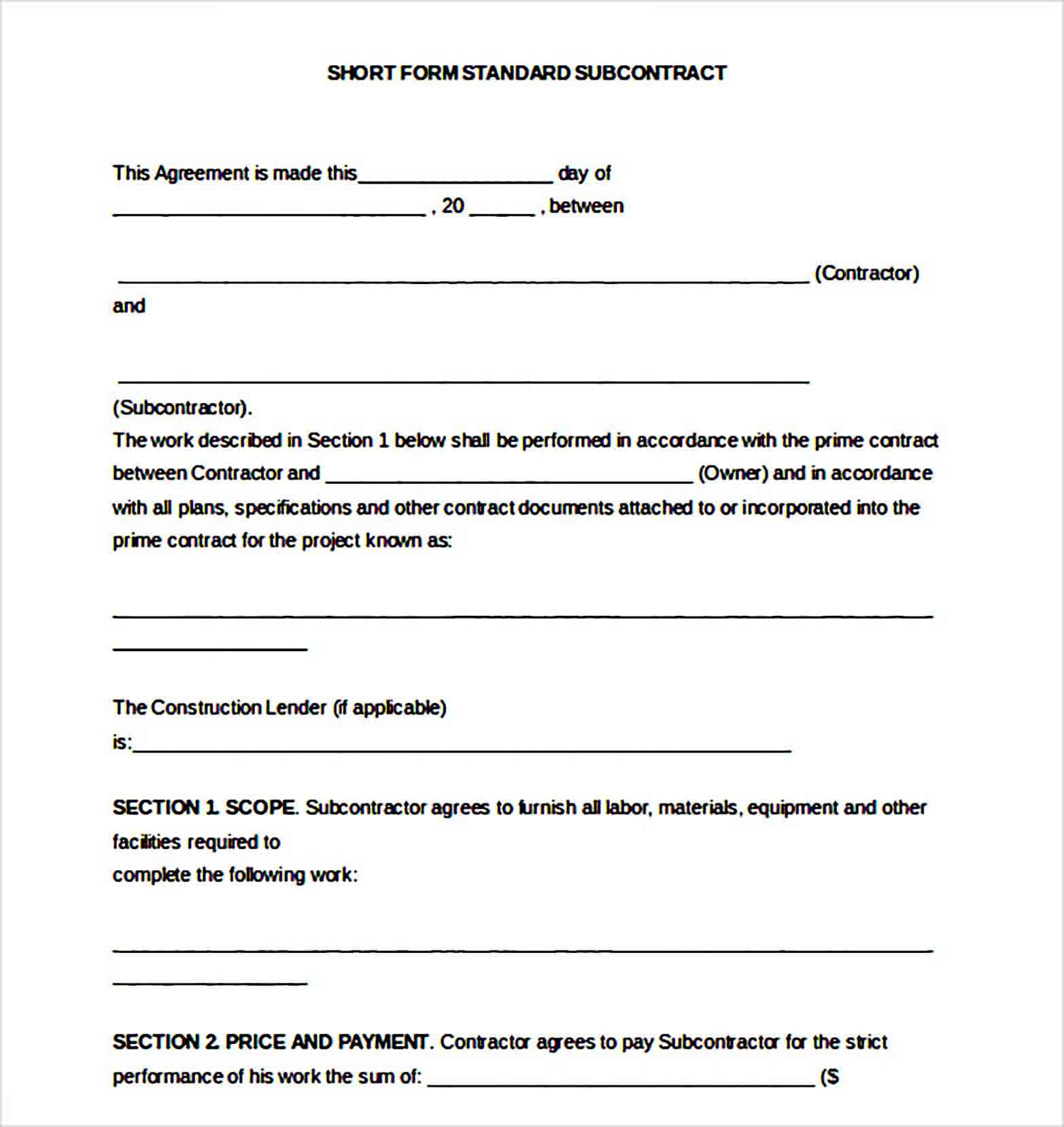 Short Form Subcontract Agreement1