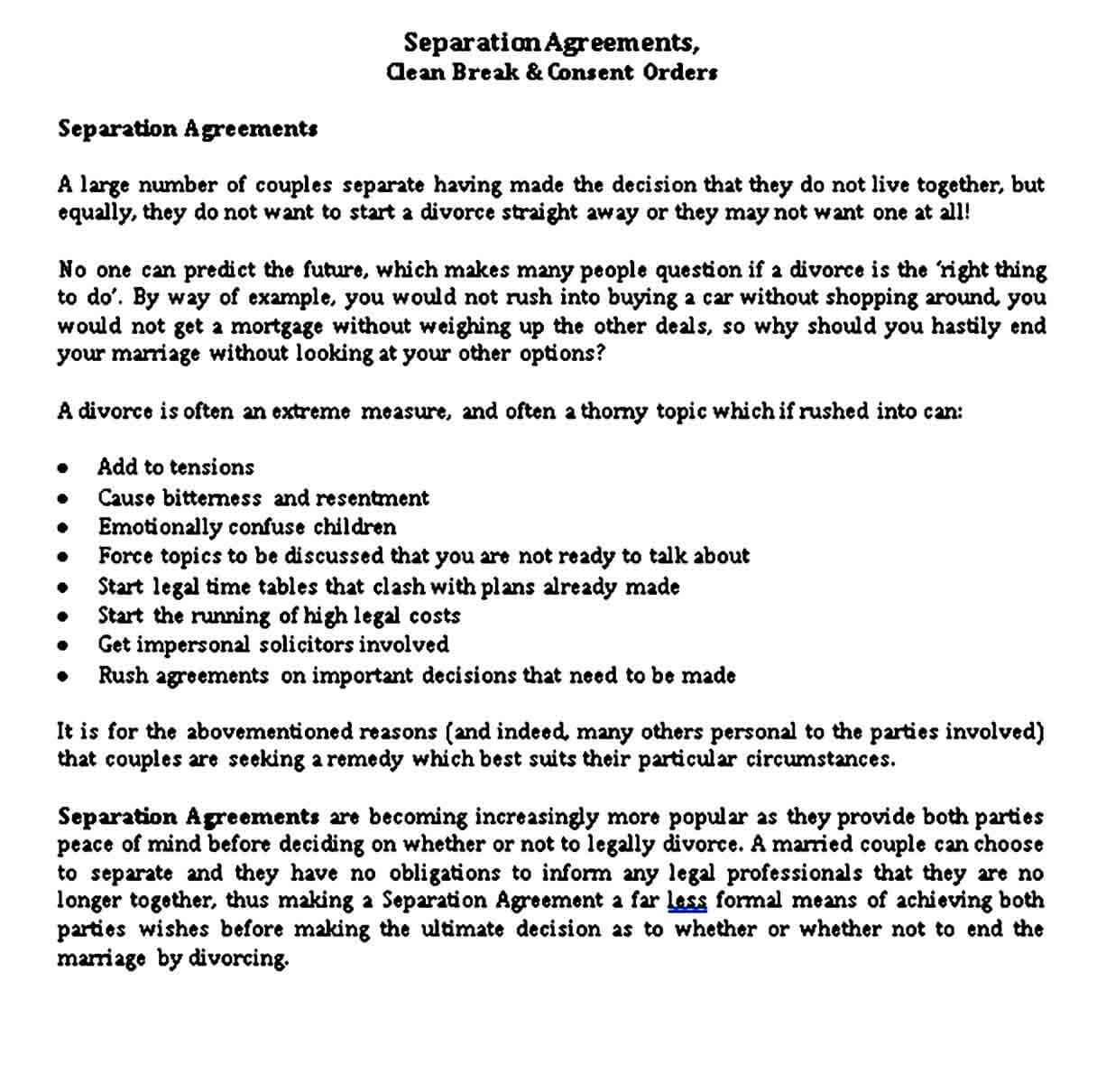Simple Separation Agreement Template