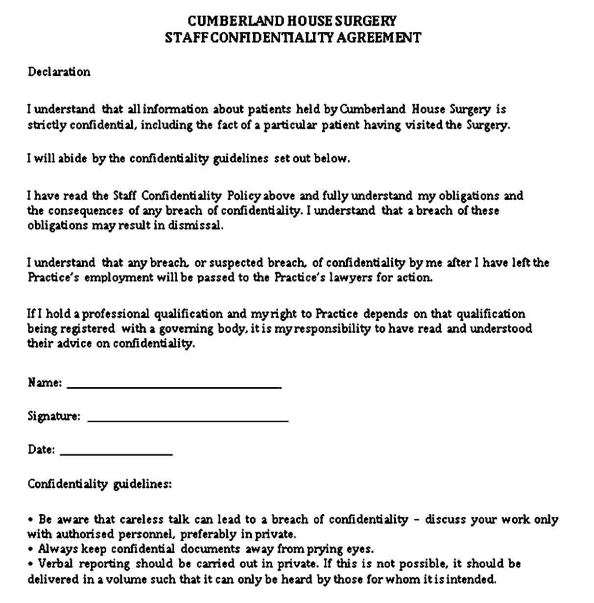 Staff Confidentiality Agreement Format