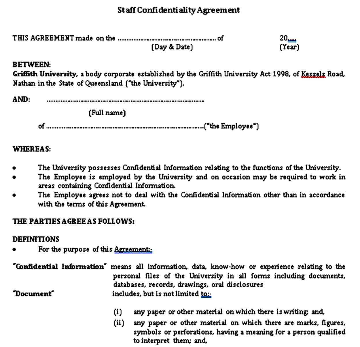Staff Confidentiality Agreement Template