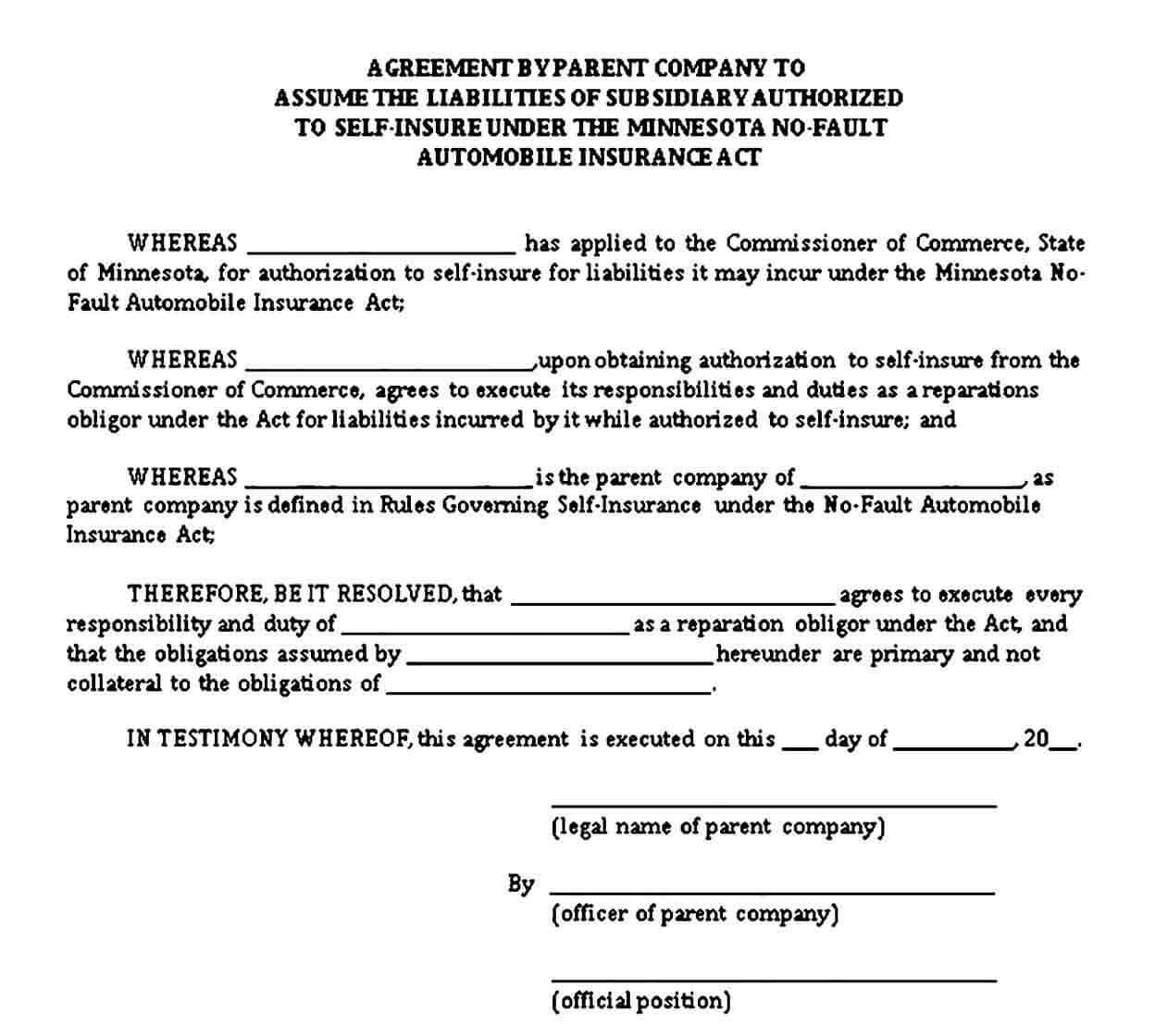 Standard Subsidiary Agreement Template
