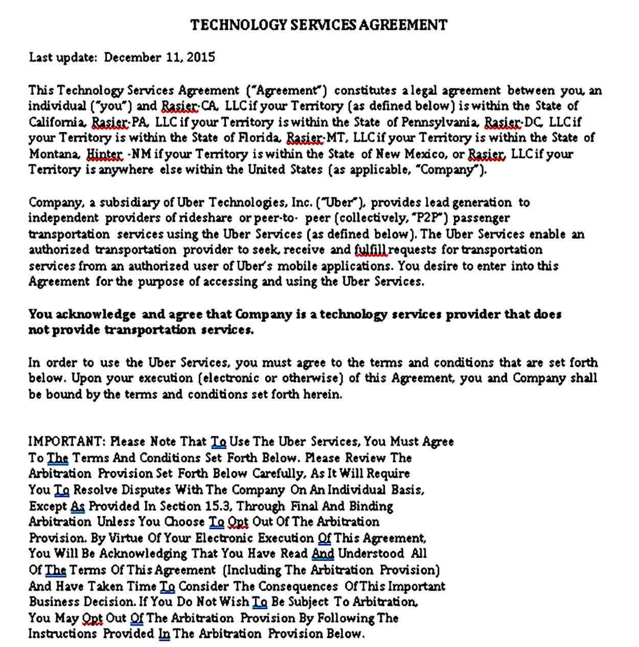 Technology Services Agreement Template