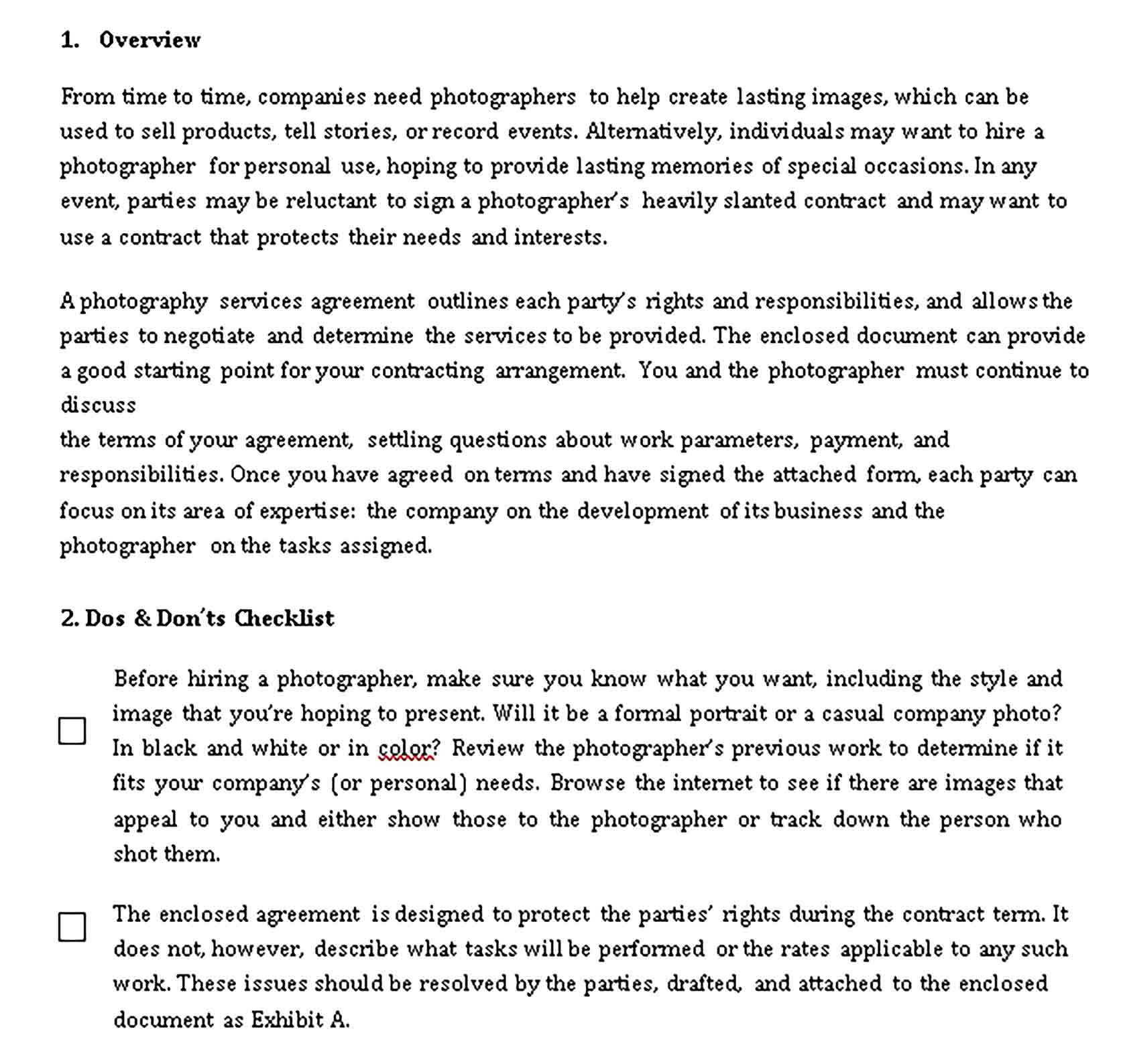 Templates 10 LegalZoom Photography Services Agreement Sample