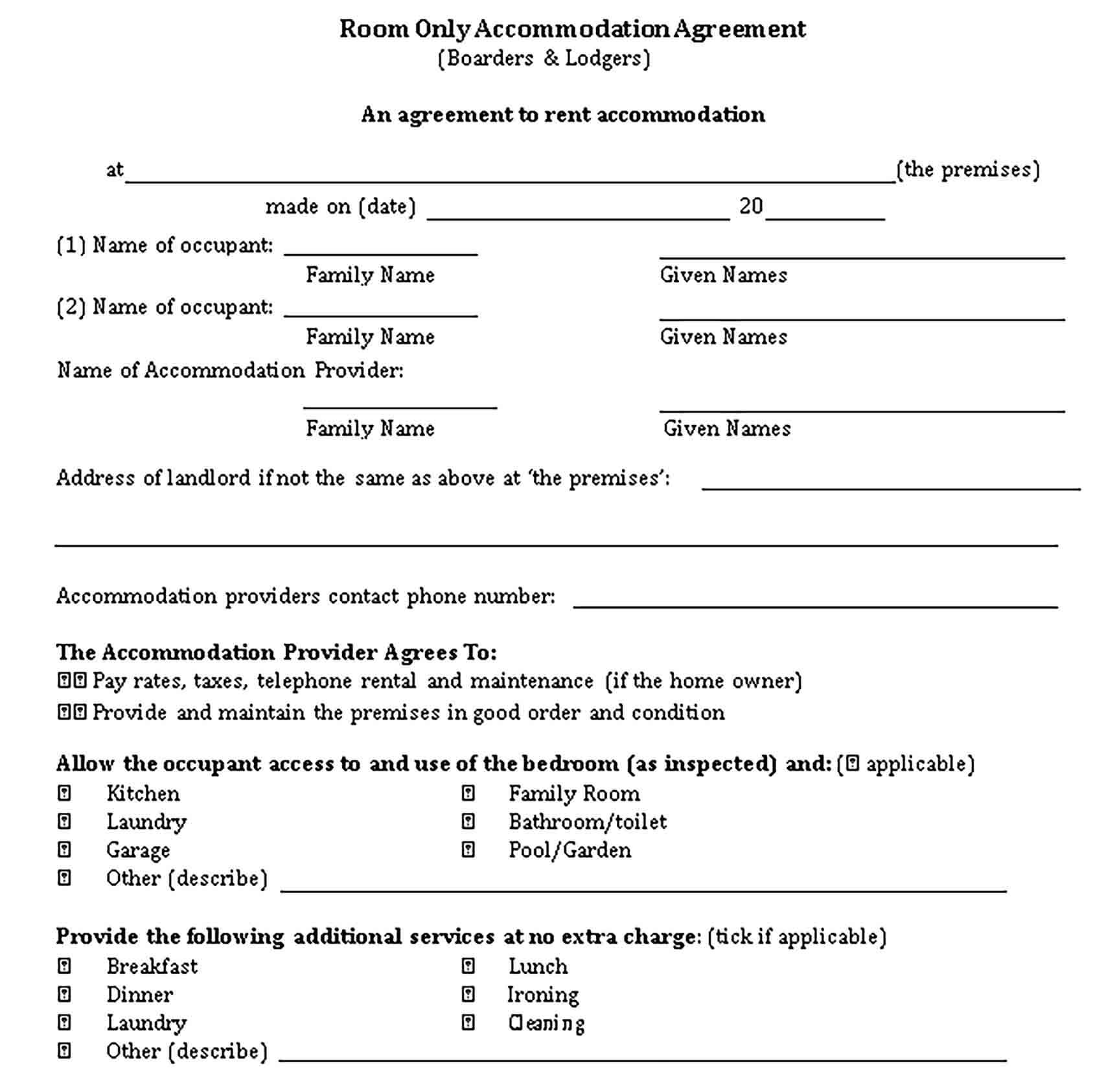 Templates Accommodation Room Rent Agreement Sample
