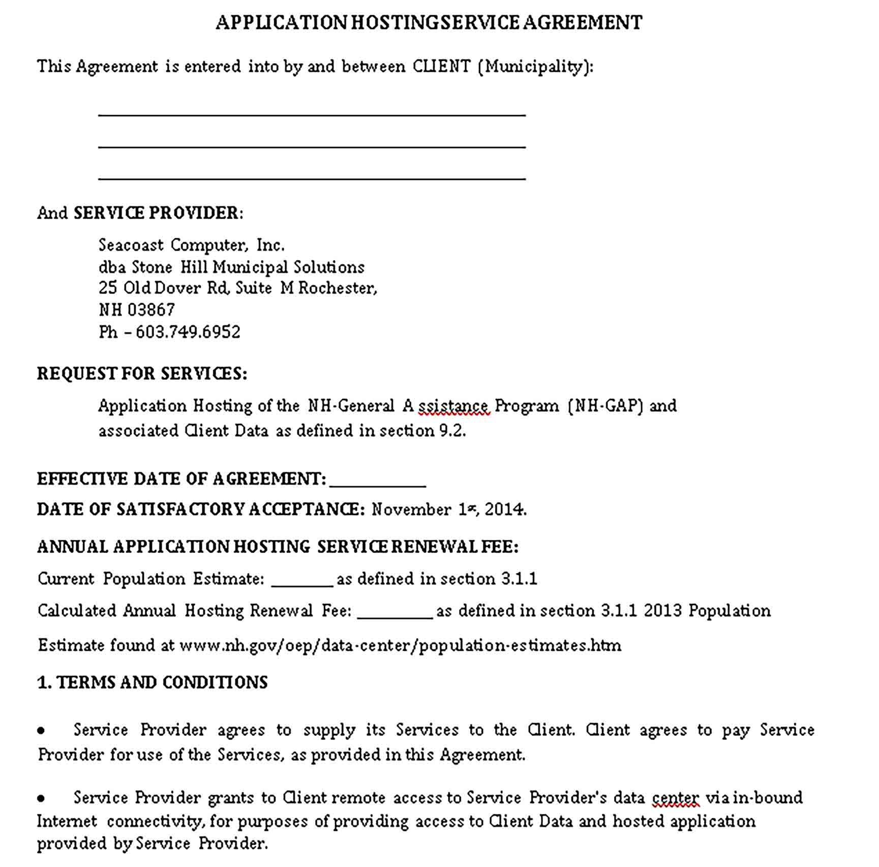 Templates Application Agreement Sample