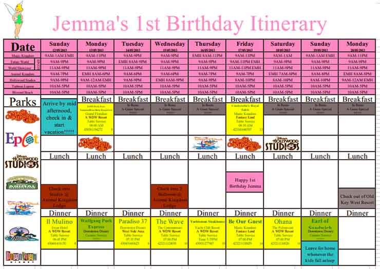 Templates Birthday Itinerary Example