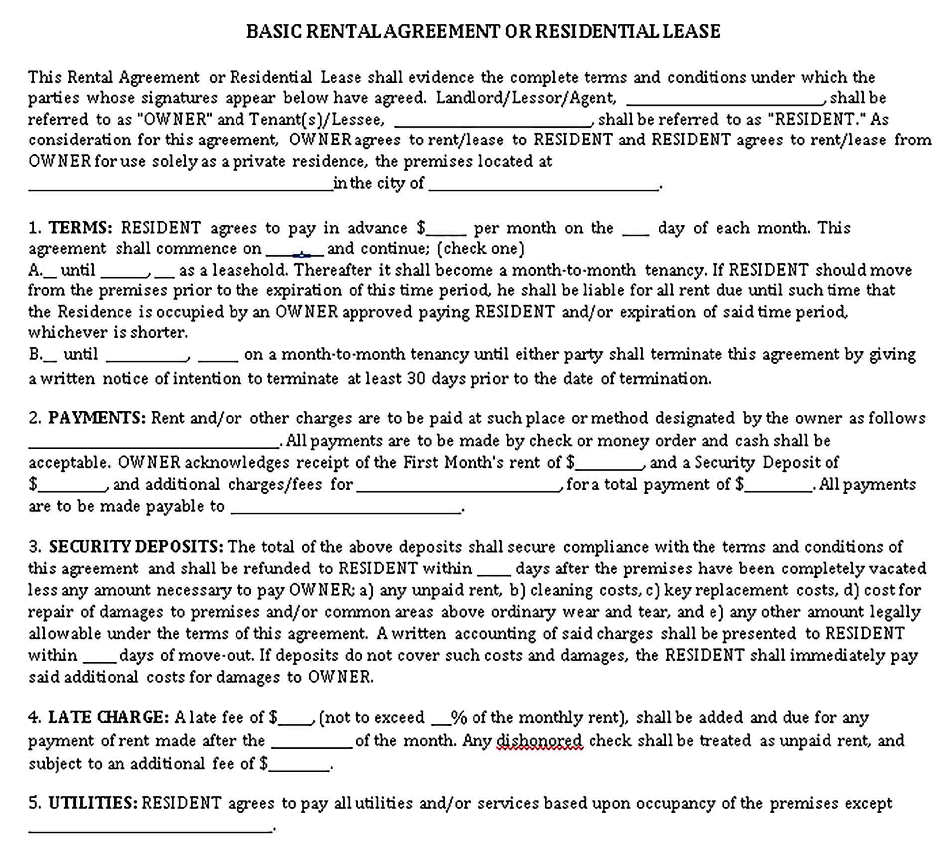 Templates Blank Residential Agreement Sample