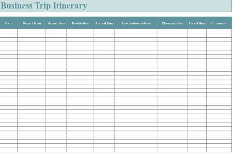 Templates Business Itinerary Example