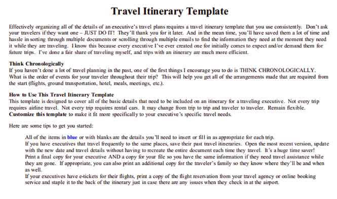 Templates Business Travel Itinerary 1 Example 1