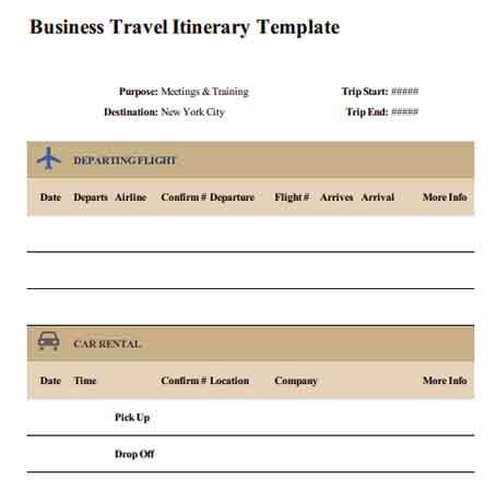 Templates Business Travel Itinerary 1 Example