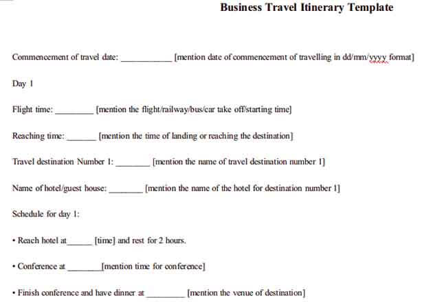 Templates Business Travel Itinerary Example 001