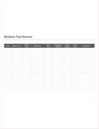 Templates Business Trip Itinerary Example
