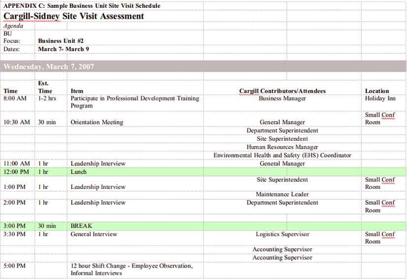 Templates Business Unit Size Schedule Itinerary Example