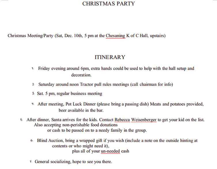 Templates Christmas Itinerary Example