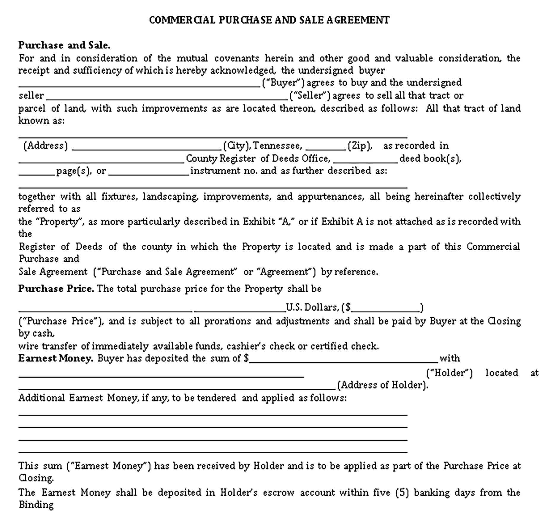 Templates Commercial Purchase and Sale Agreement Sample