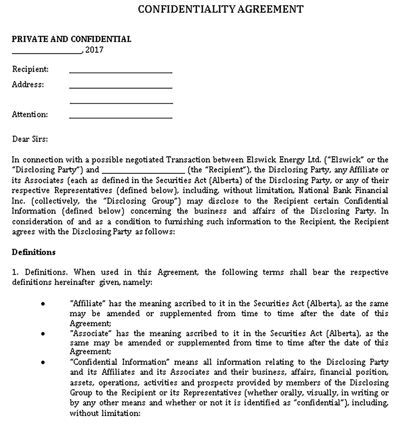 Templates Confidentiality Agreement Sample 001
