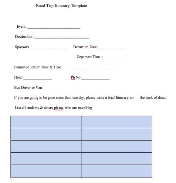 Templates Cross Country Road Trip Itinerary Example