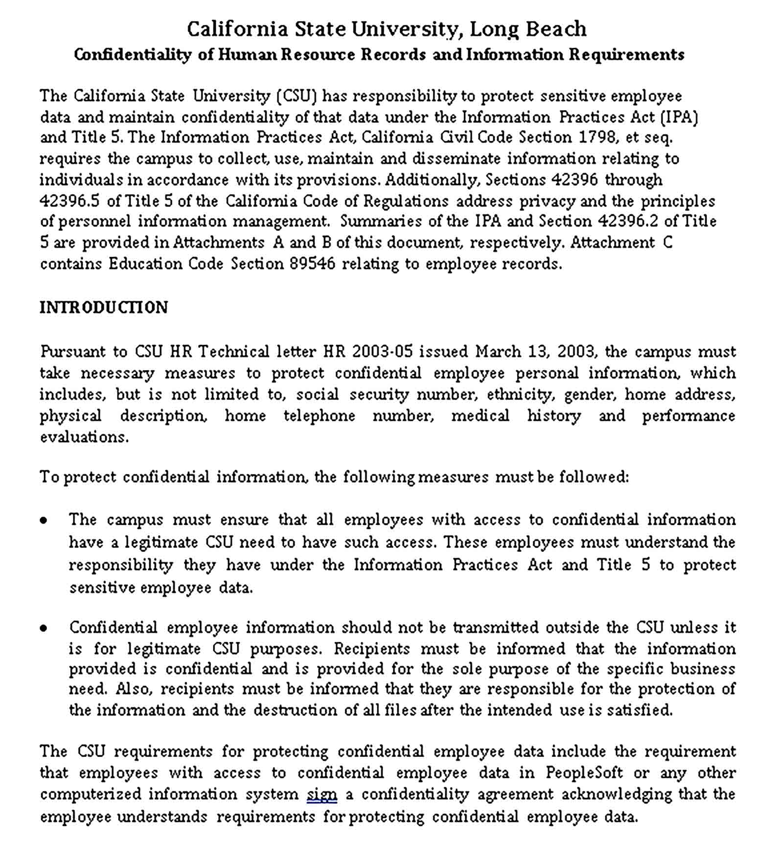 Templates Data Human Resources Confidentiality Agreement Sample