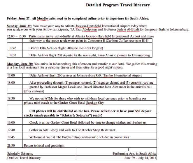 Templates Detailed Program Travel Itinerary Example