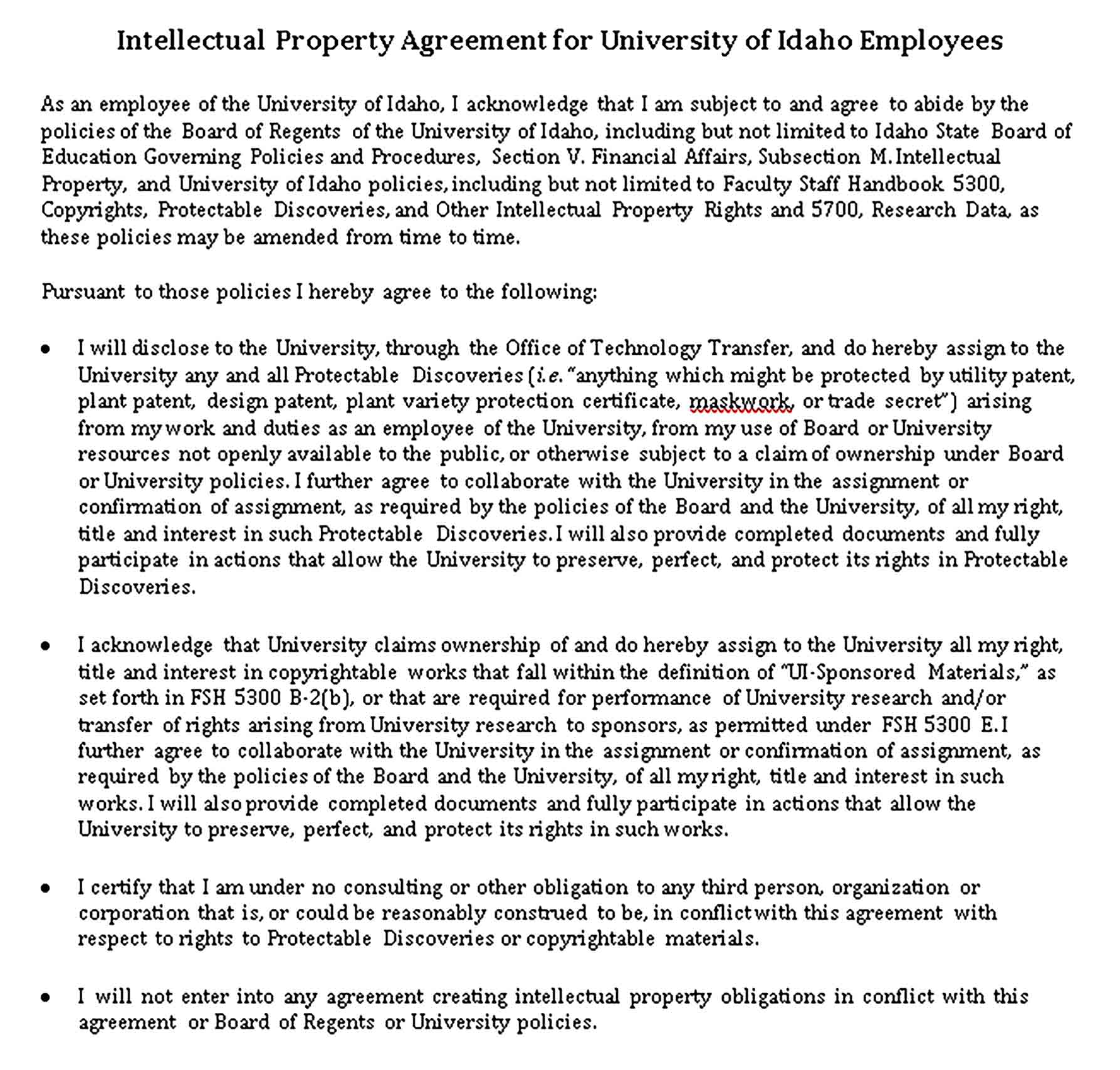 Templates Employees Intellectual Property Agreement in Sample