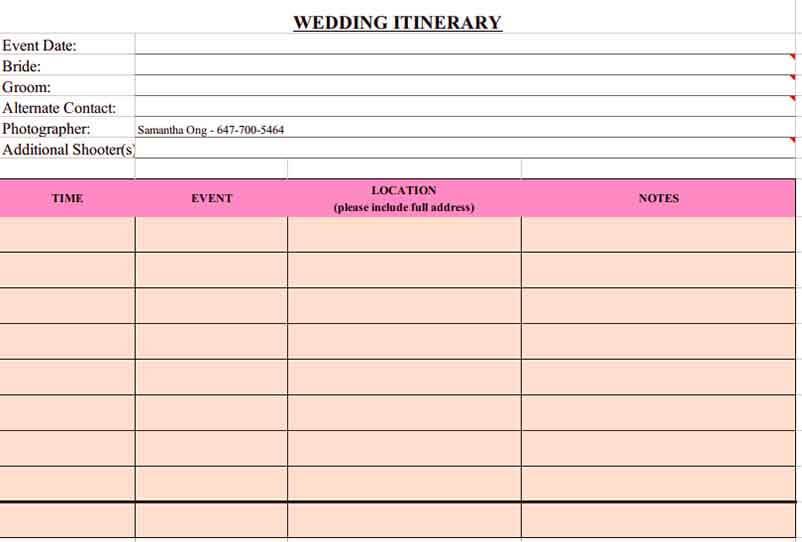Templates Event Itinerary Example 1