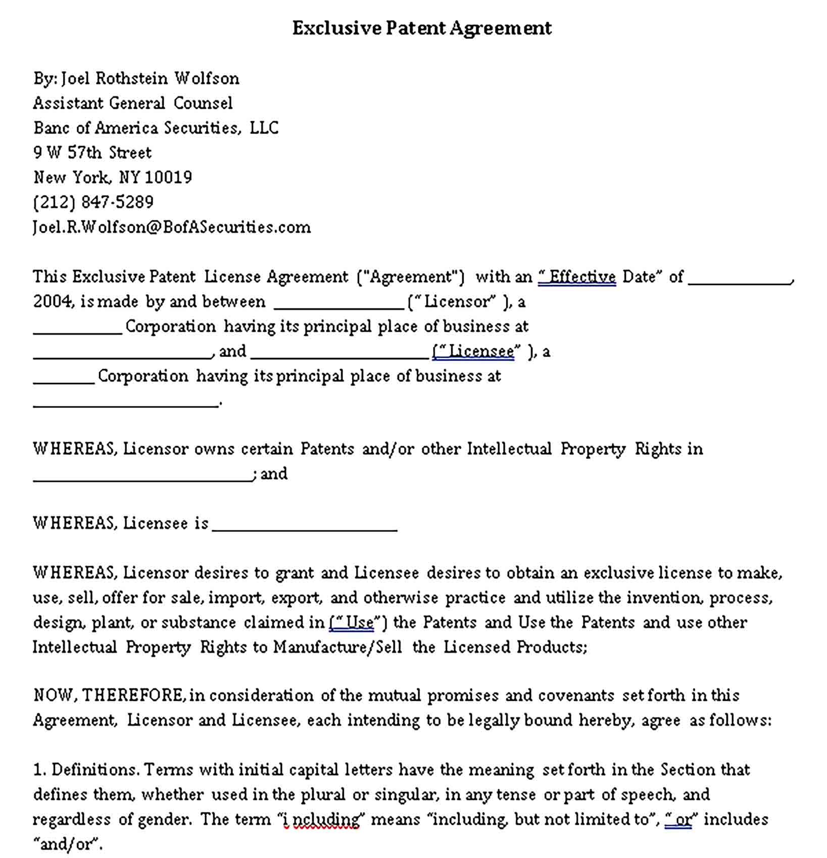 Templates Exclusive Agreement Sample