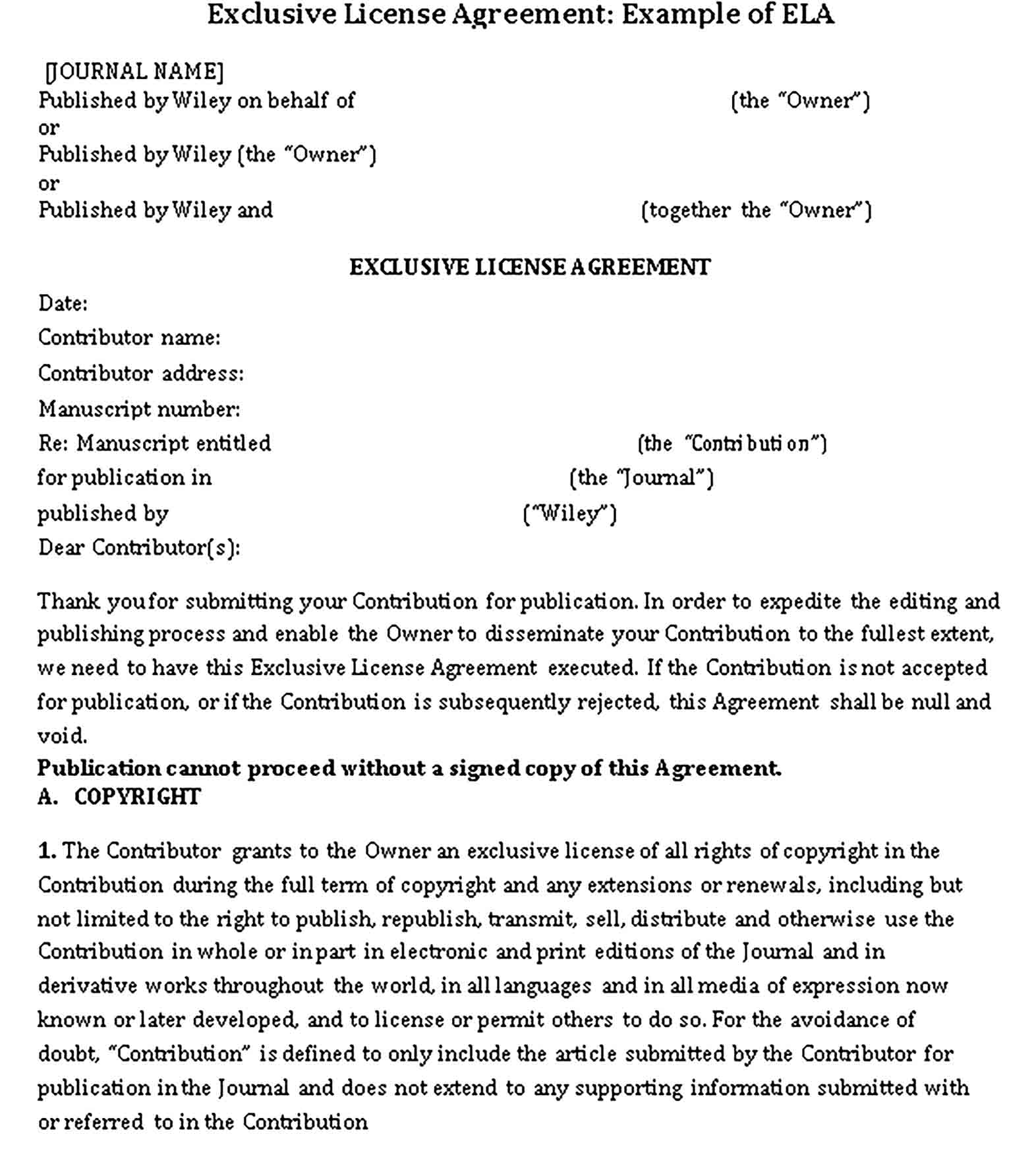 Templates Exclusive License Agreement Sample