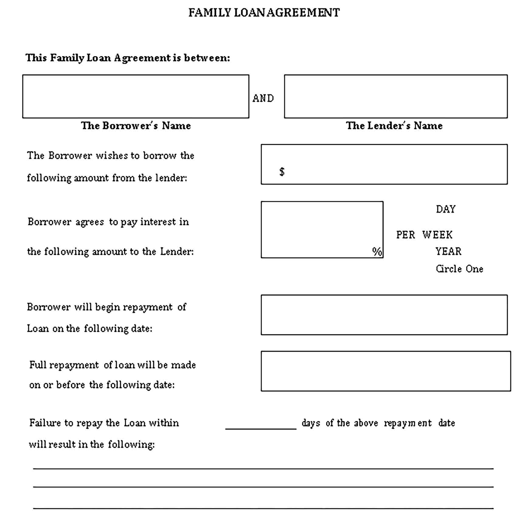 Templates Family Loan Agreement Sample