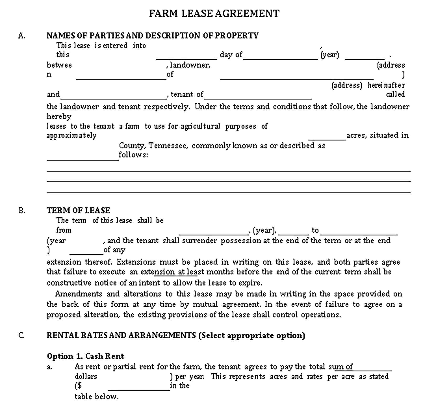 Templates Farm Lease Agreement Sample
