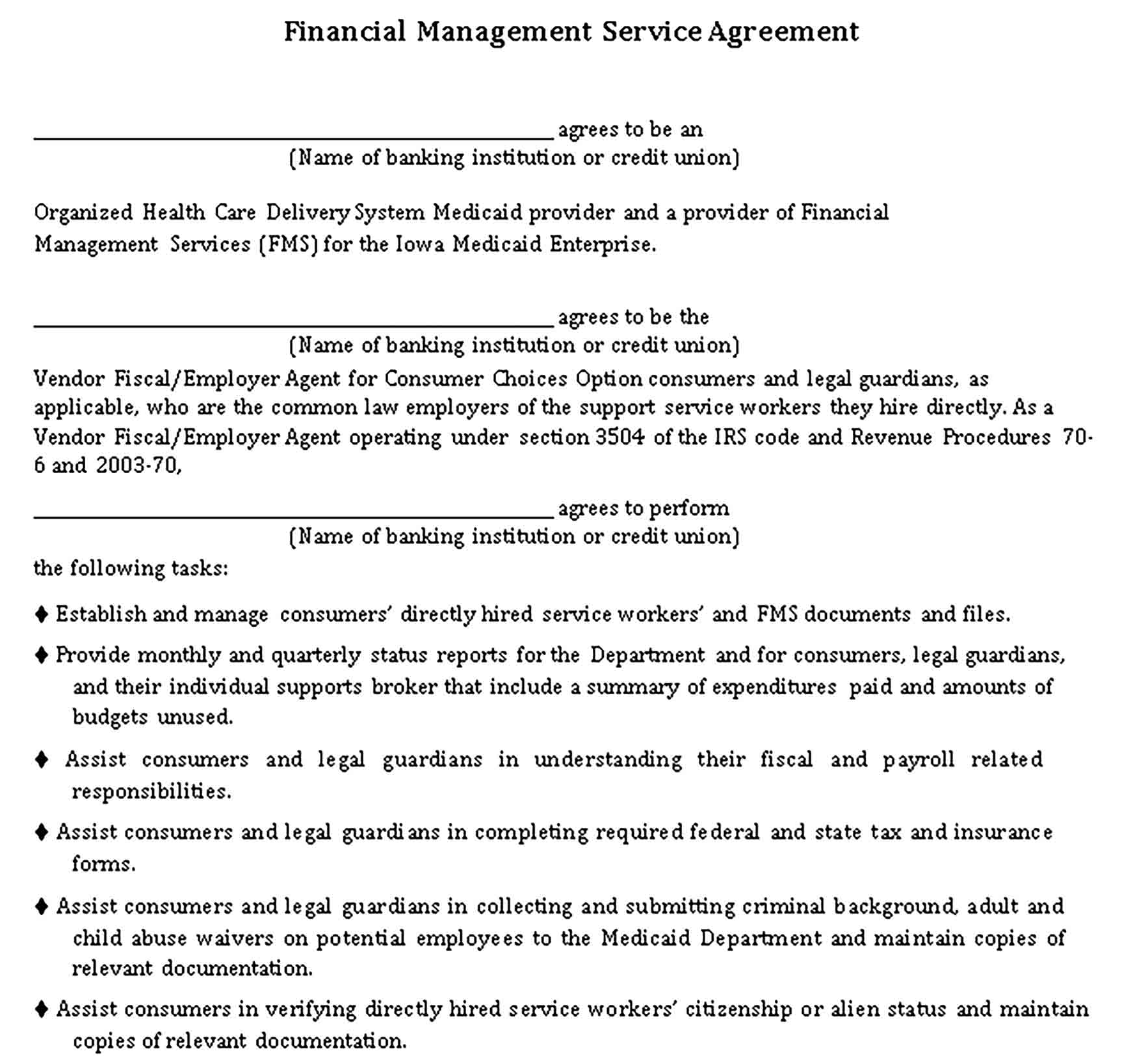 Templates Financial Management Service Agreement Sample