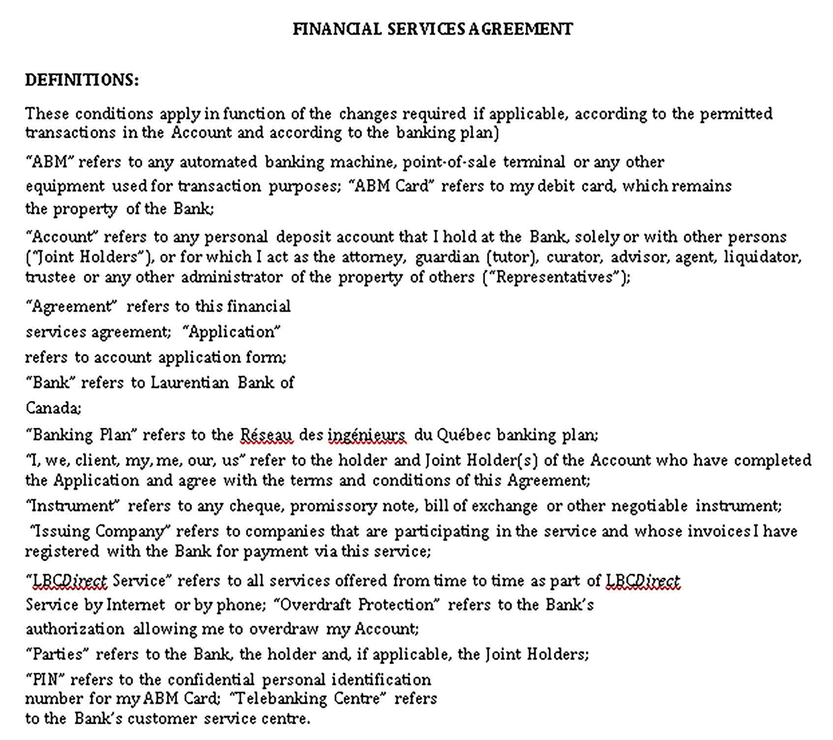 Templates Financial Services Agreement Sample