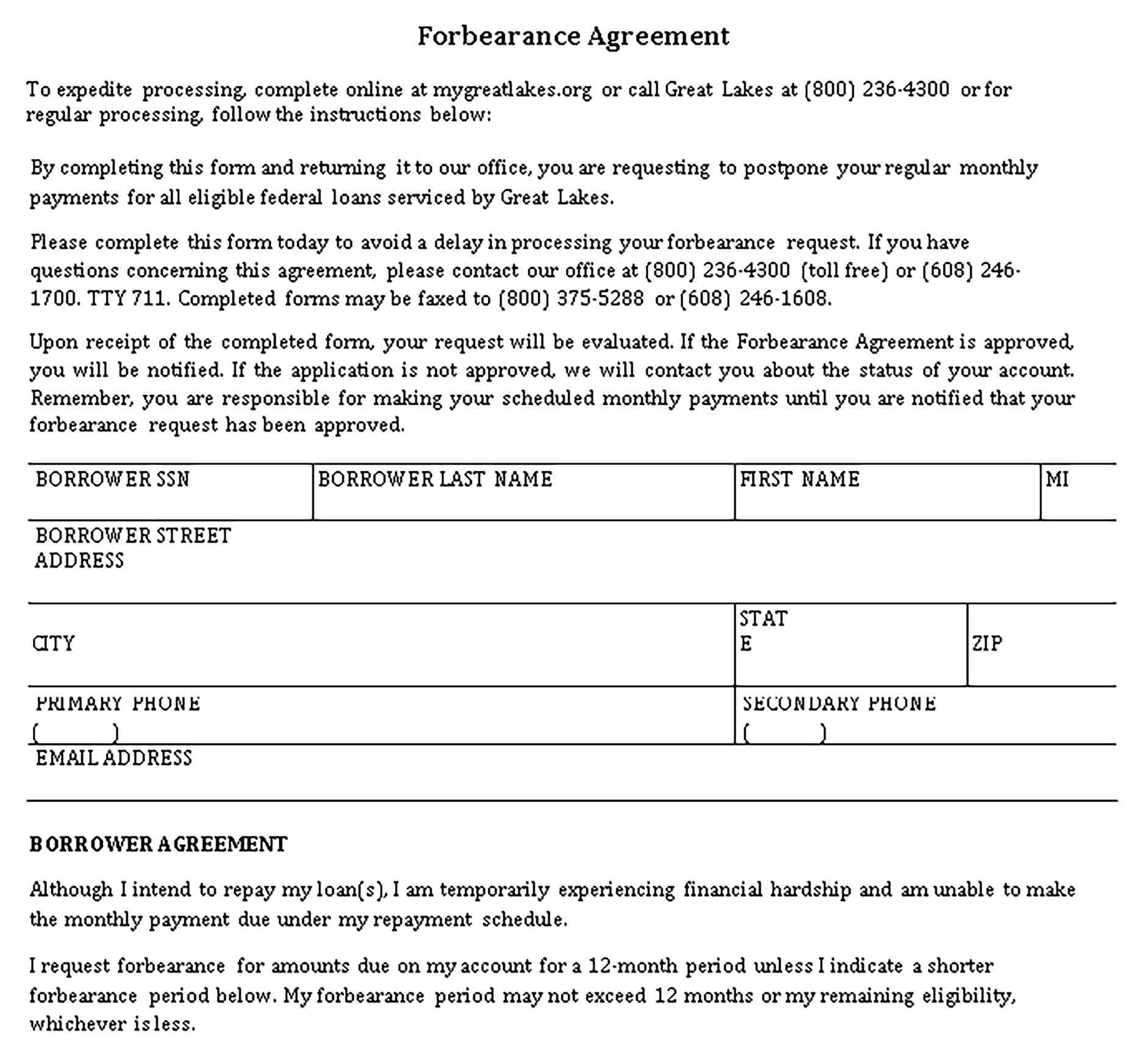 Templates Forbearance Agreement Format Sample