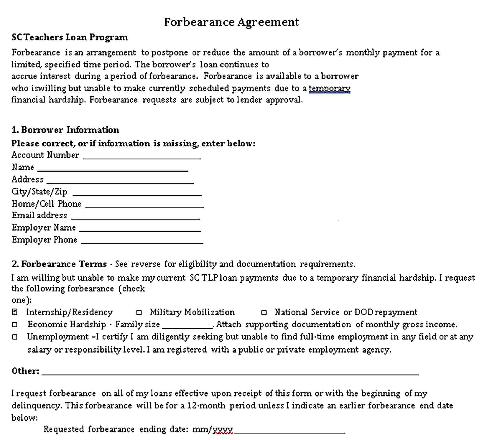 Templates Forbearance Agreement Sample 001