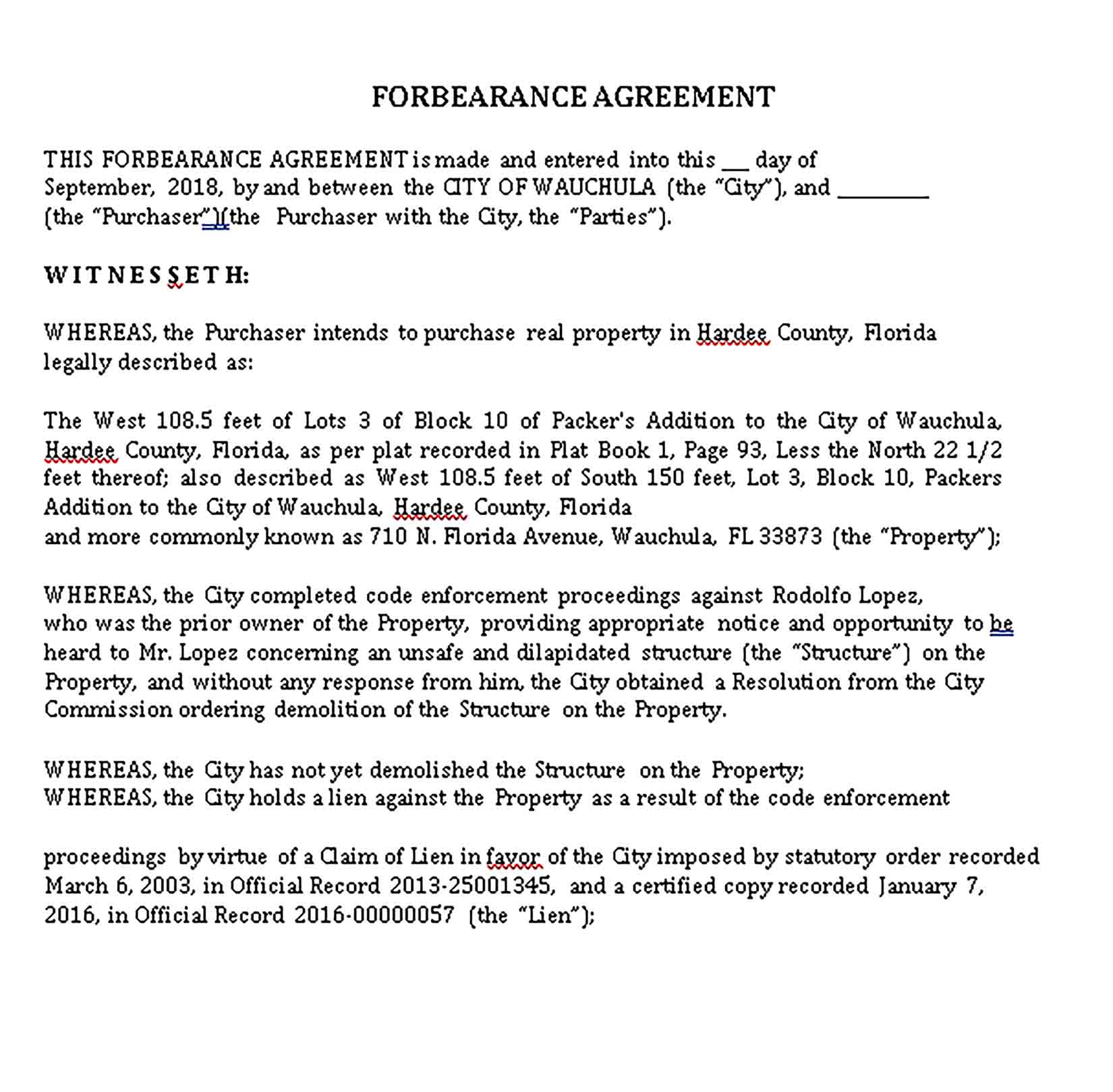 Templates Forbearance Agreement Sample 002