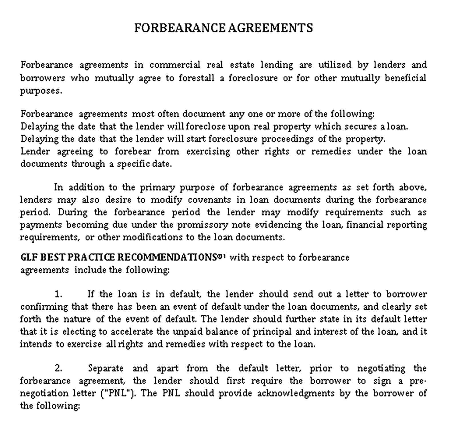 Templates Forbearance Agreement in Sample
