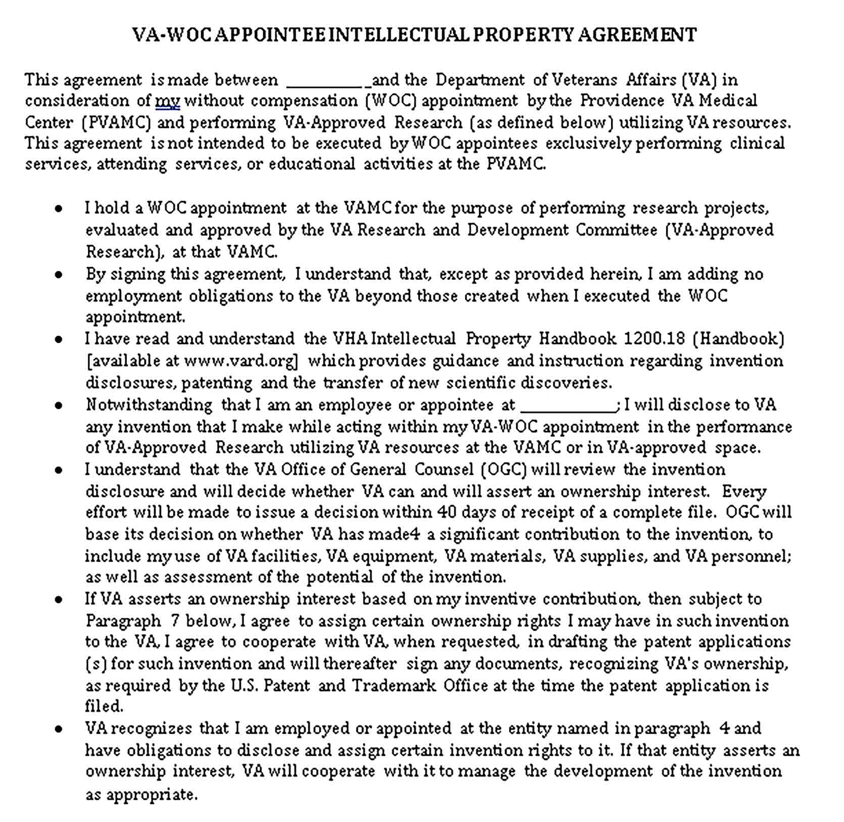 Templates Formal Intellectual Property Agreement Sample