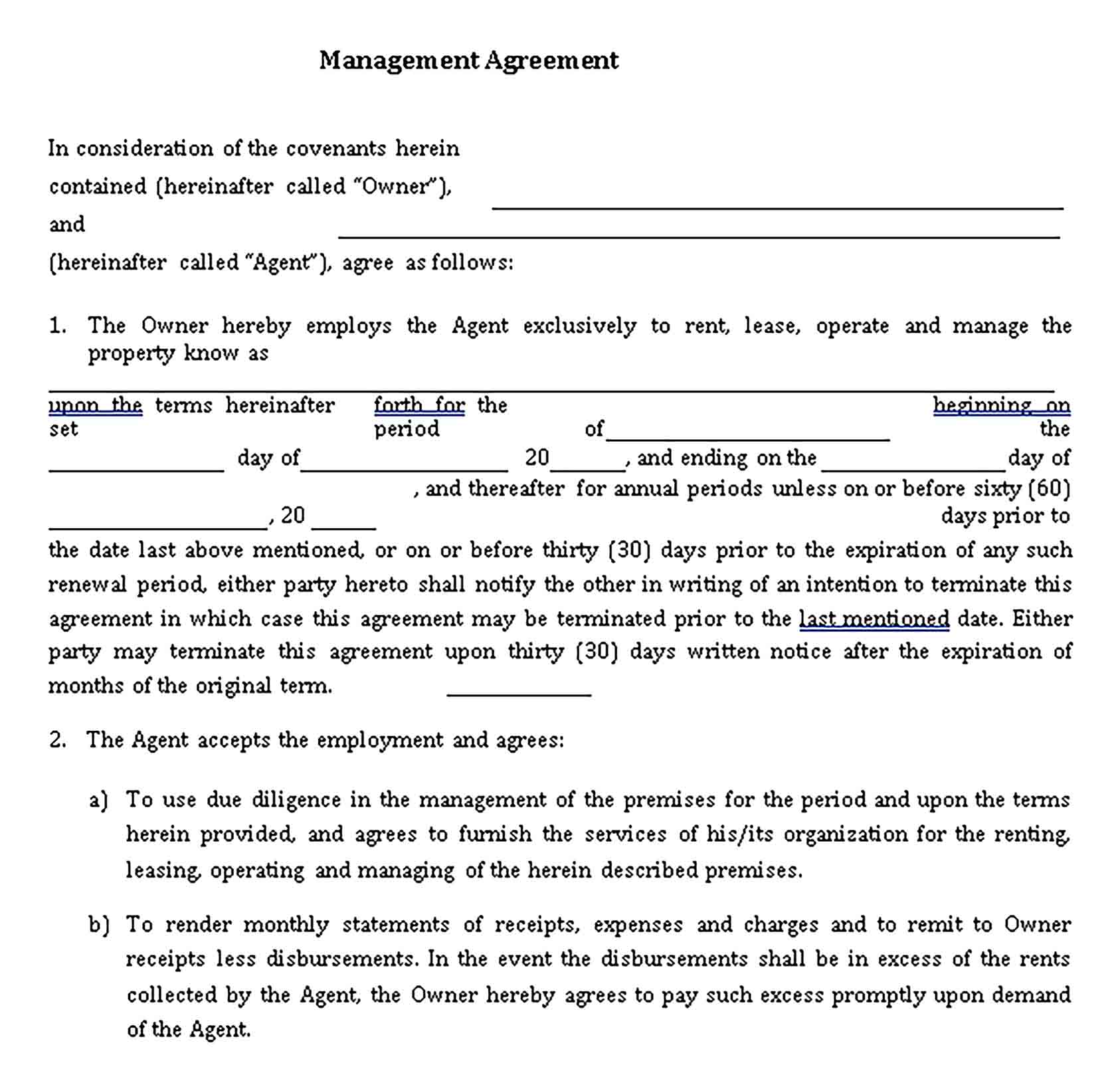 Templates Formal Real Estate Management Agreement Sample