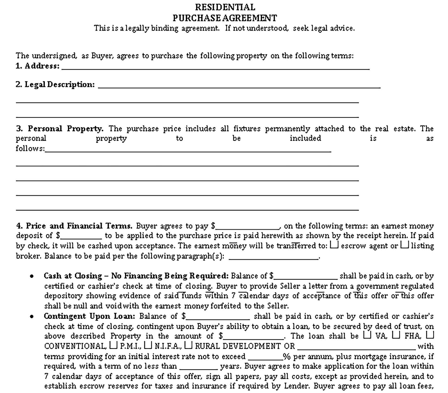Templates Generic Purchase Agreement Sample