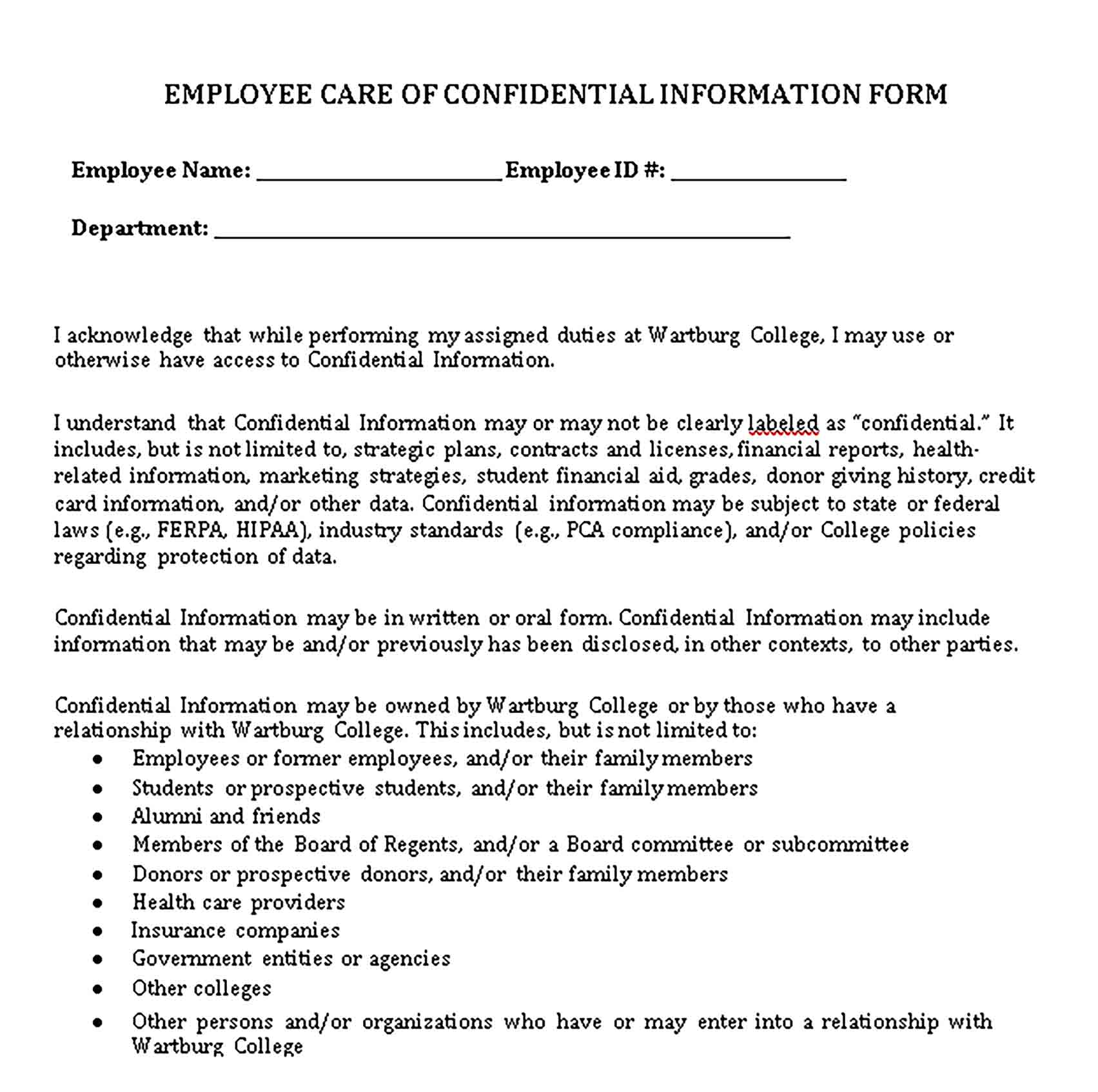 Templates HIPAA Confidentiality Form Sample